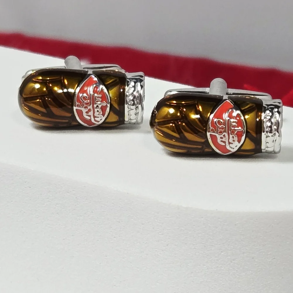 Brown Cuban Cigar Men’s Novelty French Cufflinks Silver Plated Bullet Back Gift